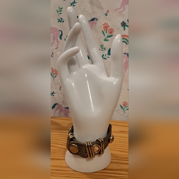 Vintage King Star Metallic Leather Grunge Moto Goth Emo Bling Bracelet Jewelery - Picture 2 of 5